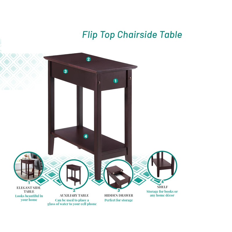 Winston Porter Galnares 24" Tall End Table with Storage, Flip Top